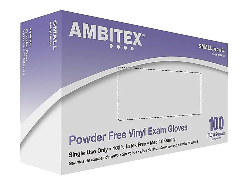 Ambitex V200 Series Latex Free Clear Vinyl Gloves, Small, 100 Box (VSM200)