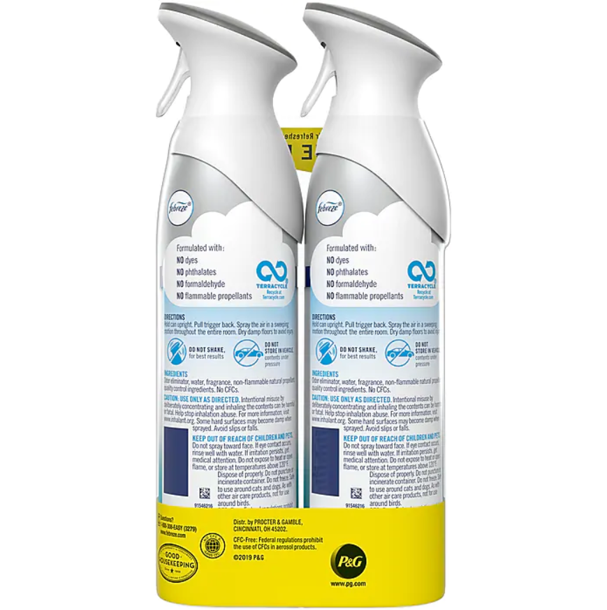 Febreze Odor-Eliminating Heavy Duty Air Freshener with Crisp Clean Scent, 2 count, 8.8 oz (97806)(2)
