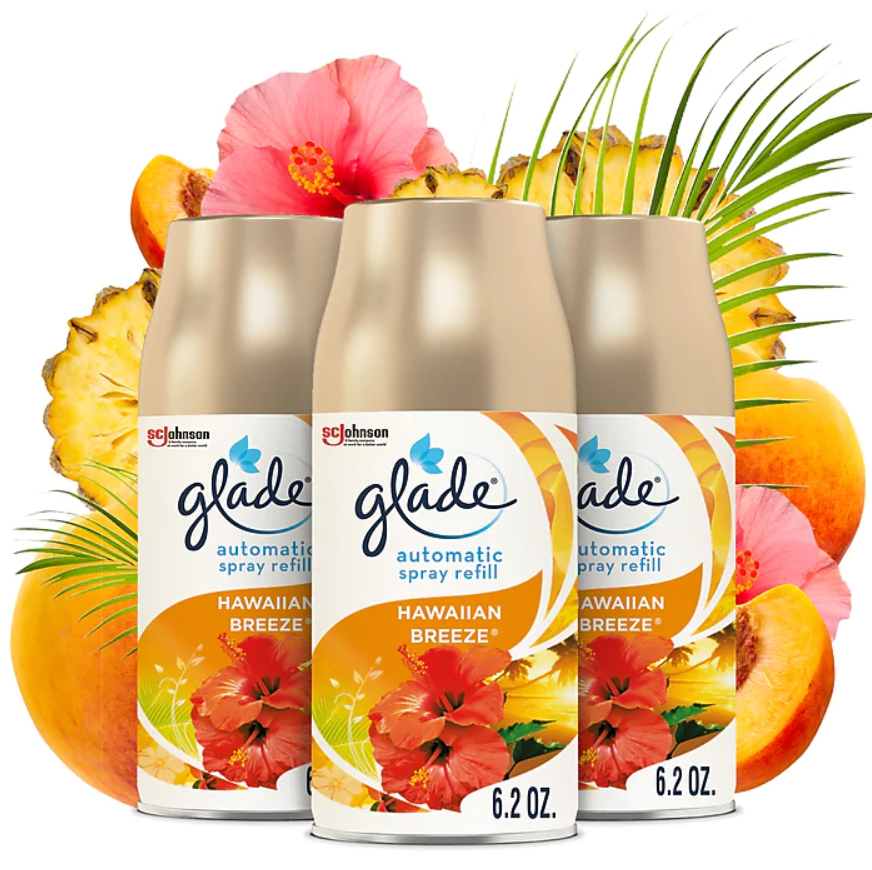Glade Automatic Aerosol Air System Refill, Hawaiian Breeze, 6.2 Oz., 3 Pack (313813)