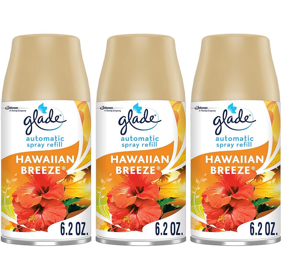Glade Automatic Aerosol Air System Refill, Hawaiian Breeze, 6.2 Oz., 3/Pack (313813)