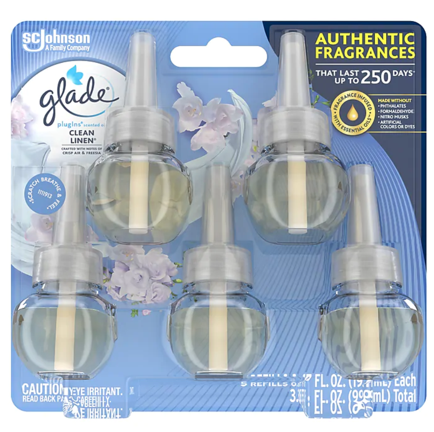 Glade PlugIns Scented Oil Refill, Clean Linen, 0.67 Oz., 5 Pack (315182)