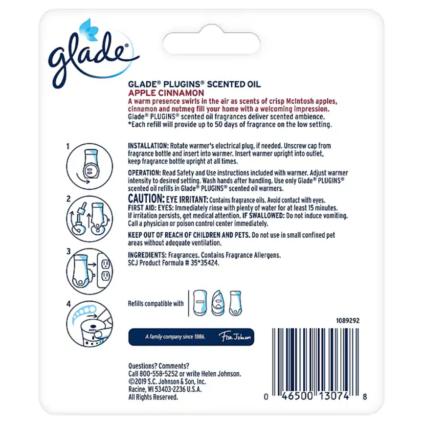 Glade Plugins Scented Oil, Apple Cinnamon, 2 Pack (638041)(2)