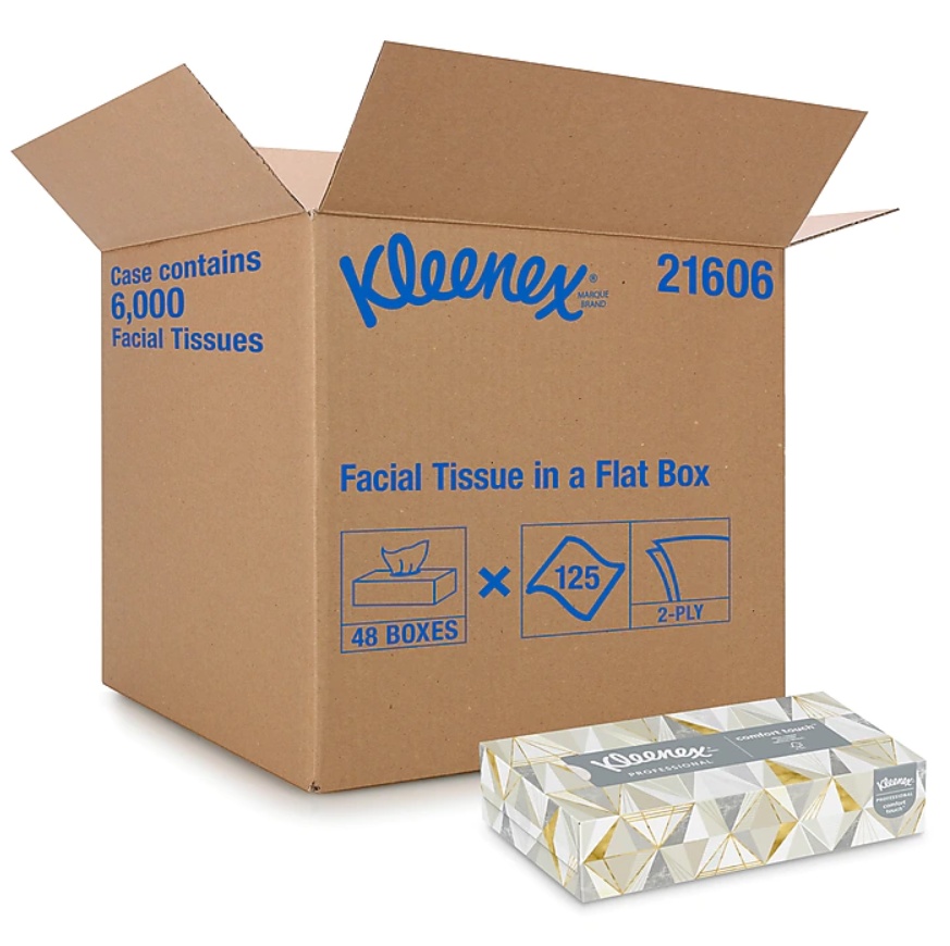 Kleenex Standard Facial Tissue, 2-Ply, White, 125 Sheets Box, 48 Boxes Pack (21606)