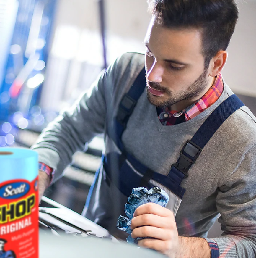 Scott Shop Original Paper Wipers, Blue, 55 sheets Roll, 12 Rolls Carton (75147)(5)