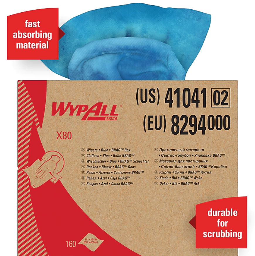WypAll X80 HydroKnit Wipers, Blue, 160 Carton (41041)(3)
