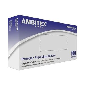 Ambitex V5201 Series Latex Free Clear Vinyl Gloves, Medium, 100/Box, 10 Boxes/Carton (VMD5201)