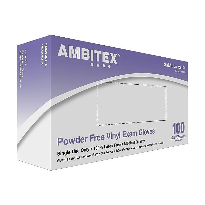 Ambitex V200 Series Powder Free Clear Vinyl Gloves, Small, 1000/Carton (VSM200)