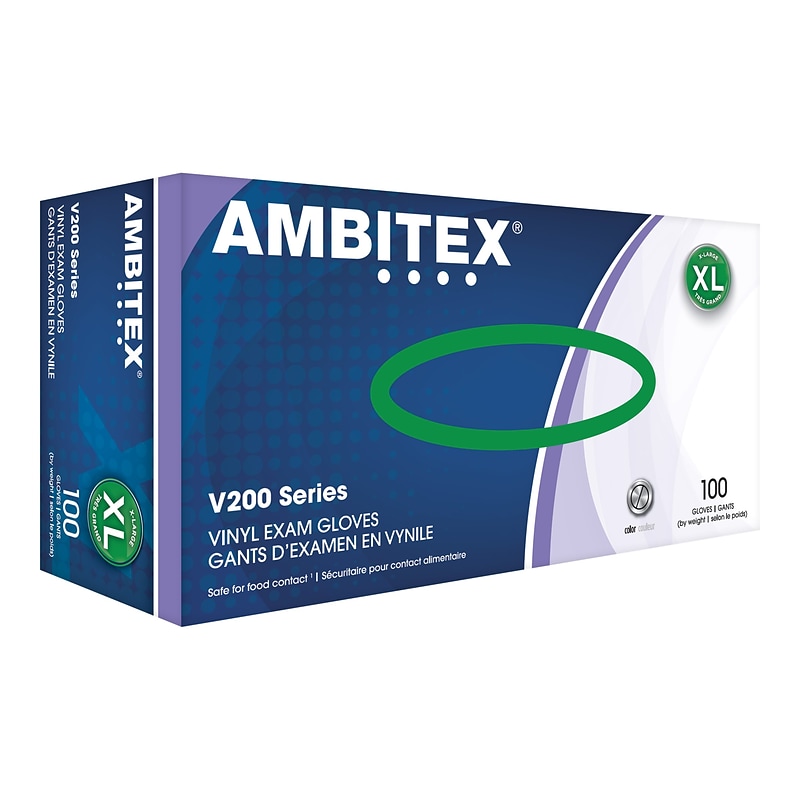 Ambitex V200 Series Powder Free Clear Vinyl Gloves, XL, 1000/Carton (VXL200)