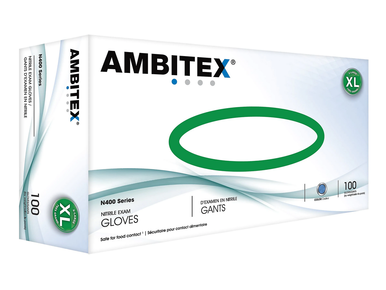 Ambitex N400 Series Powder Free Blue Nitrile Gloves, XL, 1000/Carton (NXL400)