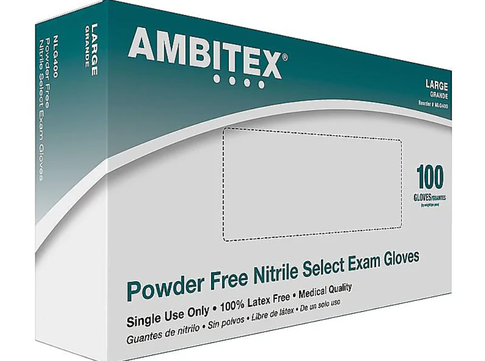 Ambitex N400 Series Powder Free Blue Nitrile Gloves, XL, 100/Box (NLG400) - Image 2